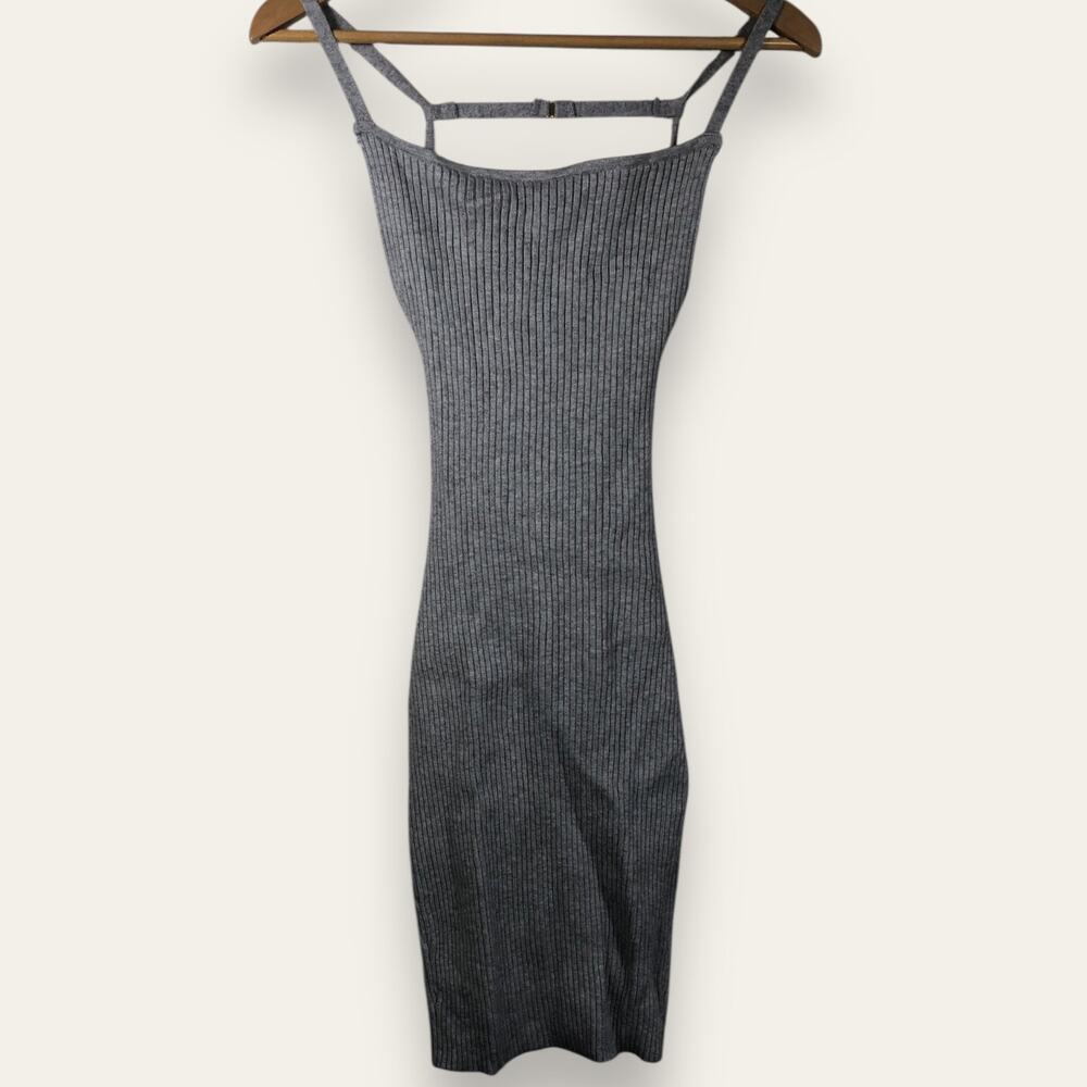 Baddieville Gray Ribbed Knit Fitted Party Dress Open Back Medium